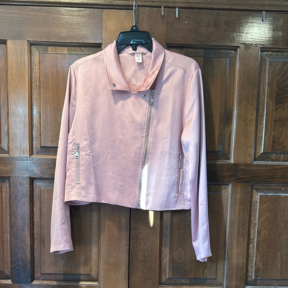 Victoria’s Secret Satin Moto Jacket Pink Size Large Cropped - Picture 5 of 11